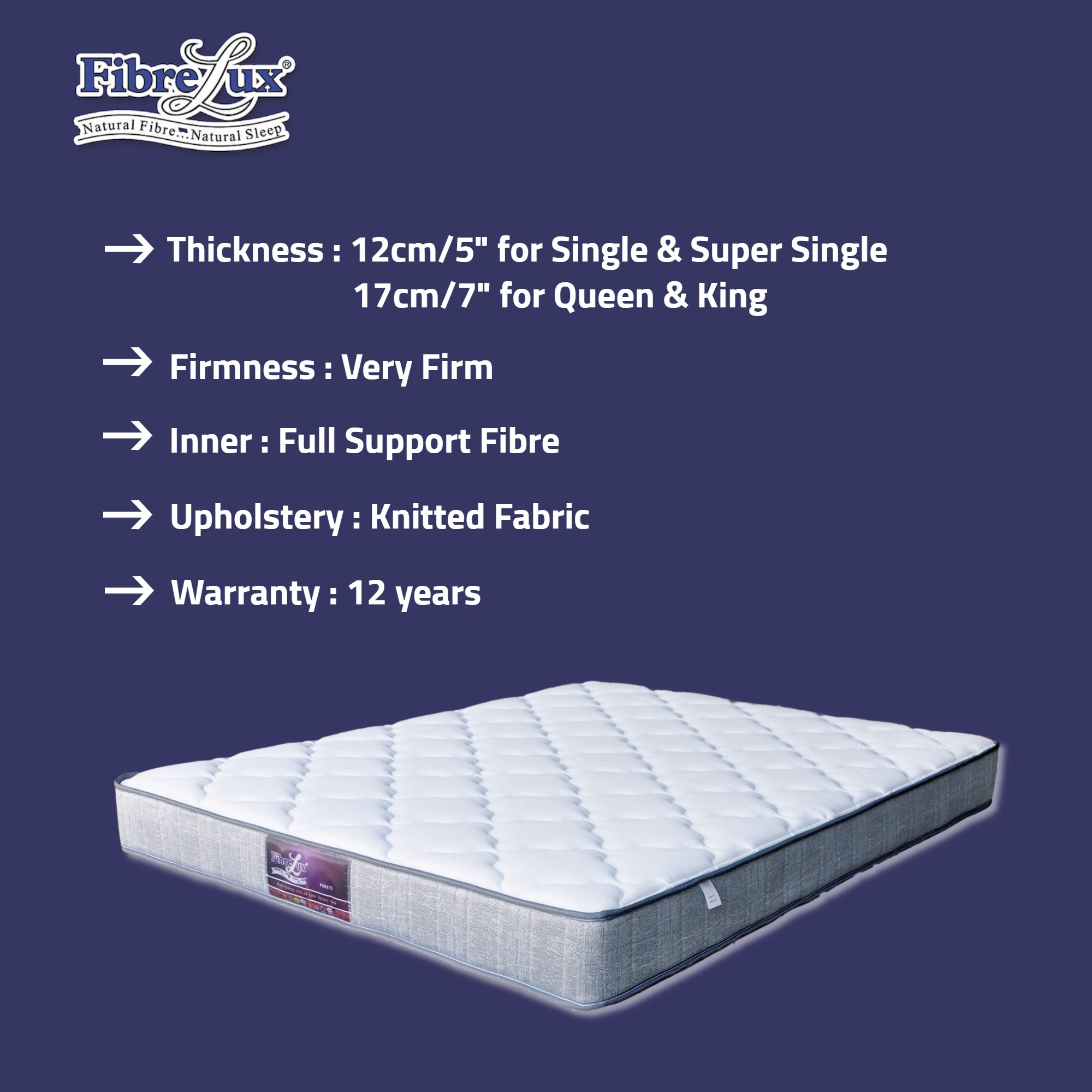 Fibrelux PURETE PURE Mattress, Rubberised Coir Coconut Fibre