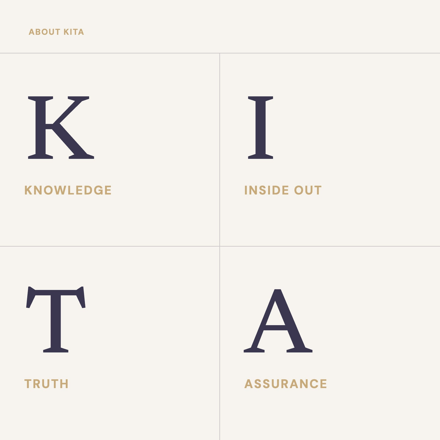 About KITA: K for knowledge, I for inside out, T for truth, A for assurance