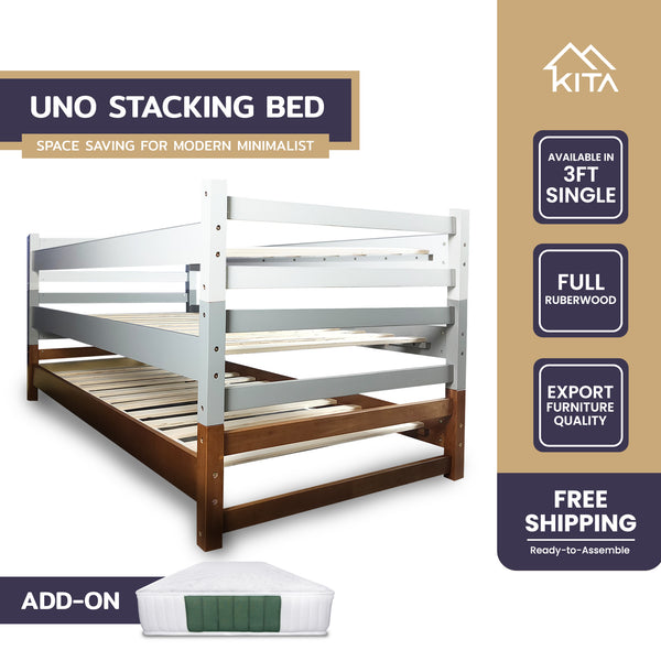 KITA UNO Single Stacking Bed, Solid Rubberwood