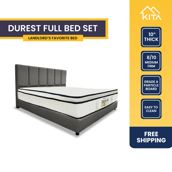 KITA DUREST Full Bed Set, Bonnell Coil with Edge Support Mattress + Durable Bed Frame