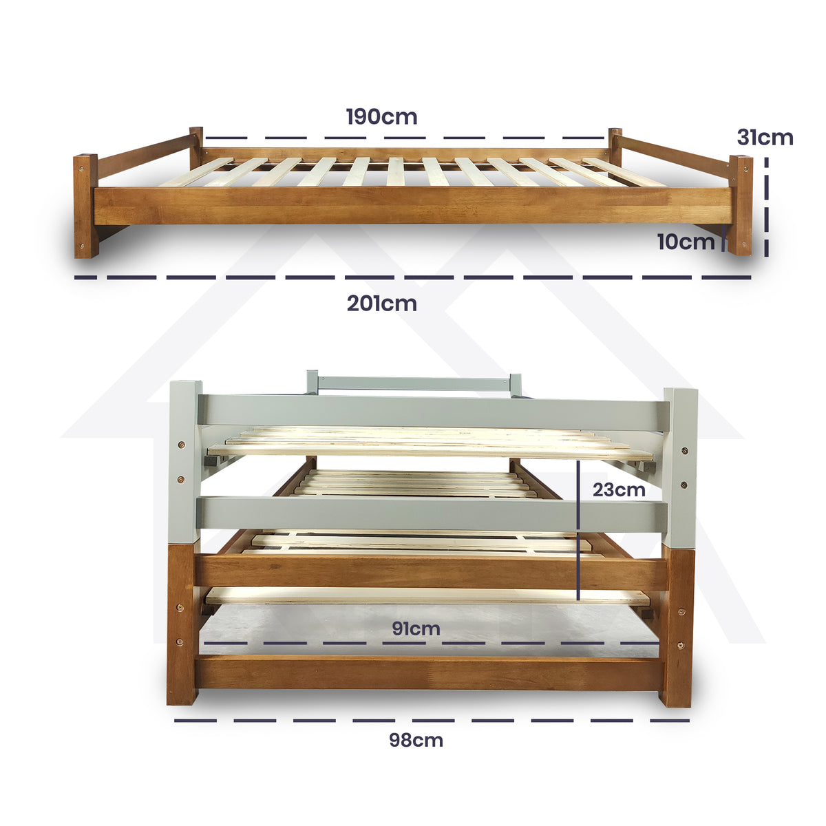 Chino Stack Bed Stack KITA UNO Single Stacking Bed, Solid Rubberwood